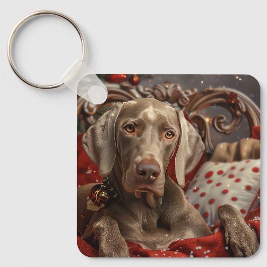 Weimaraner Hond Kerstfeest Sleutelhanger (Voorkant)