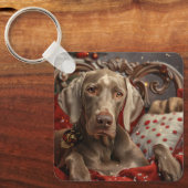 Weimaraner Hond Kerstfeest Sleutelhanger (Voorkant)