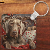 Weimaraner Hond Kerstfeest Sleutelhanger (Achterkant)