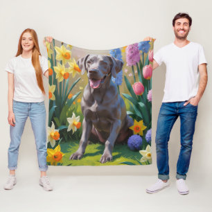 Weimaraner hond lente bloemen schilderij fleece deken
