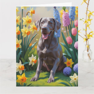 Weimaraner hond lente bloemen schilderij  kaart