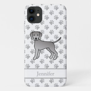 Weimaraner Hond Moppige Cartoon Illustratie & Naam iPhone 11 Hoesje