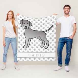 Weimaraner Hond Moppige Cartoon Illustratie & Naam Fleece Deken