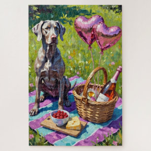 Weimaraner Hond Valentijnsdag Rosé Picknick Legpuzzel