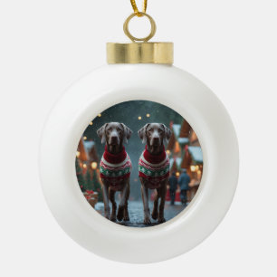 Weimaraner Honden Kerst Sneeuw Vakantie Keramische Bal Ornament