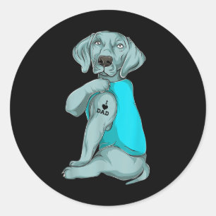 Weimaraner Ik Hou Pap Tattoo Kleding, Dog Pap Gift Ronde Sticker
