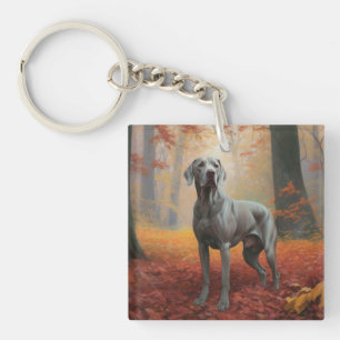 Weimaraner in de herfst Bladeren val inspireren Sleutelhanger