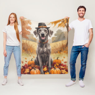 Weimaraner in de herfst verlaat Thanksgiving kunst Fleece Deken