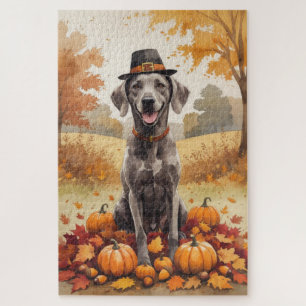 Weimaraner In Herfstbladeren Thanksgiving Kunst Legpuzzel