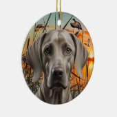Weimaraner Kerst Ornament, Eend Jacht Keramisch Ornament (Rechts)
