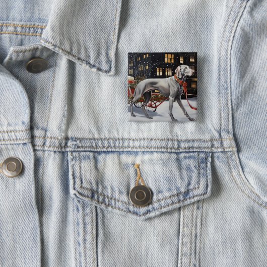 Weimaraner Kerstfeest Seizoen Vierkante Button 5,1 Cm (In situ)