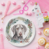 Weimaraner Kerstkrans Feestelijke Pup Papieren Bordje (Feest)