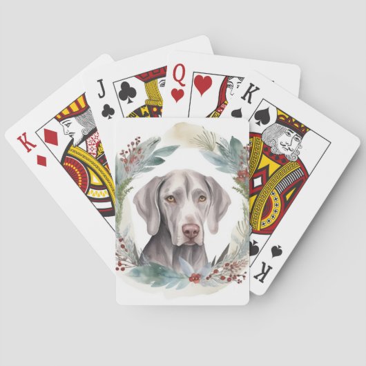 Weimaraner Kerstkrans Feestelijke Pup Pokerkaarten (Achterkant)
