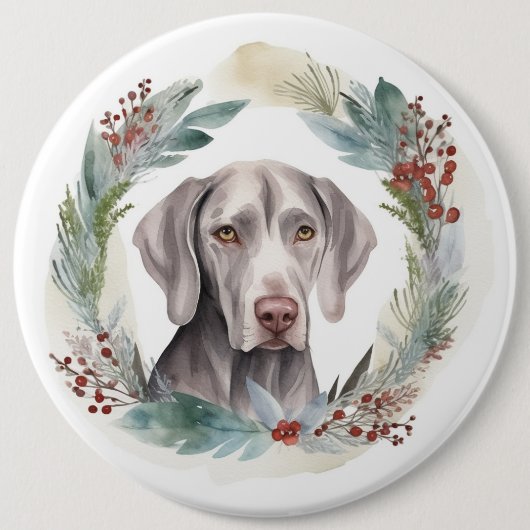 Weimaraner Kerstkrans Feestelijke Pup Ronde Button 6,0 Cm (Voorkant)