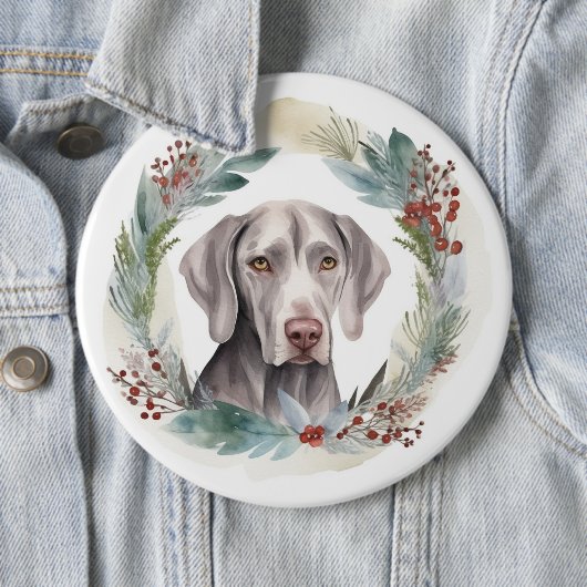 Weimaraner Kerstkrans Feestelijke Pup Ronde Button 6,0 Cm (In situ)