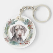 Weimaraner Kerstkrans Feestelijke Pup Sleutelhanger (Achterkant)