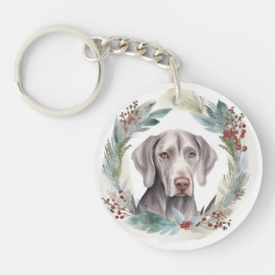 Weimaraner Kerstkrans Feestelijke Pup Sleutelhanger
