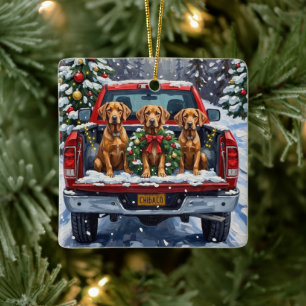 Weimaraner Kerstmis Rode Truck Winter Keramisch Ornament