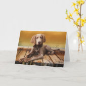 Weimaraner (Longhair) Wenskaart Kaart (Gele Bloem)