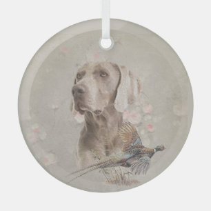 Weimaraner met fazant glas ornament