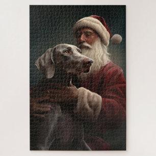Weimaraner met kerstman Feestelijke kerst Legpuzzel