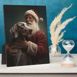 Weimaraner Met Sinterklaas Feestelijke Kerstmis Fotoplaat