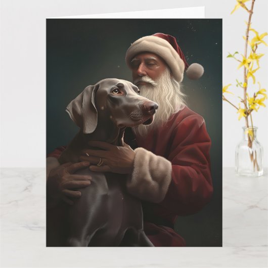 Weimaraner Met Sinterklaas Feestelijke Kerstmis Kaart (Gele Bloem)