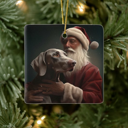 Weimaraner Met Sinterklaas Feestelijke Kerstmis Keramisch Ornament (Boom)