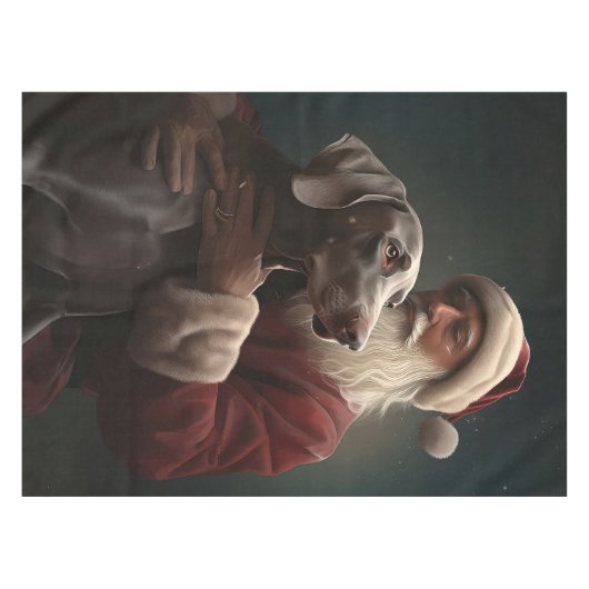 Weimaraner Met Sinterklaas Feestelijke Kerstmis Tafelkleed (Voorkant (Horizontaal))