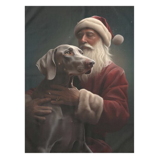 Weimaraner Met Sinterklaas Feestelijke Kerstmis Tafelkleed (Voorkant)