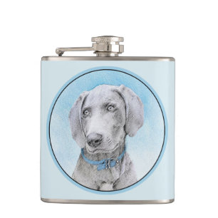 Weimaraner Painting - Kute Original Dog Art Heupfles