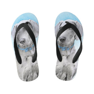 Weimaraner Painting - Kute Original Dog Art Kinder Teenslippers