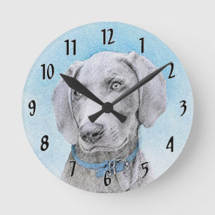 Weimaraner Painting - Kute Original Dog Art Ronde Klok