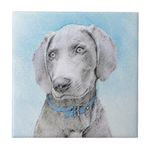 Weimaraner Painting - Kute Original Dog Art Tegeltje