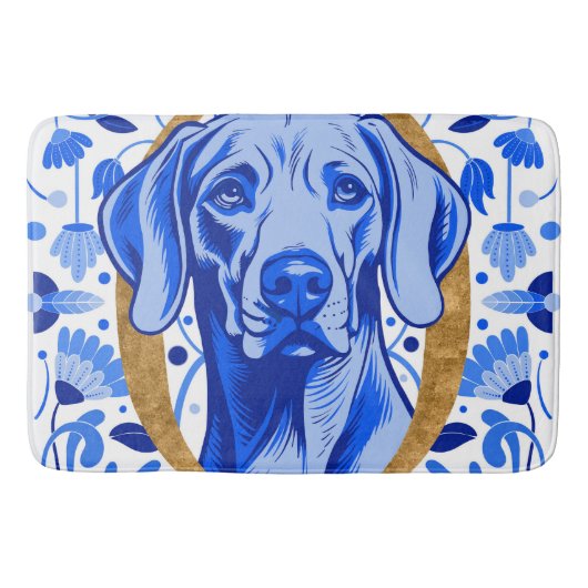 Weimaraner peering thru the letter "O" in Gold Badmat (Voorkant)