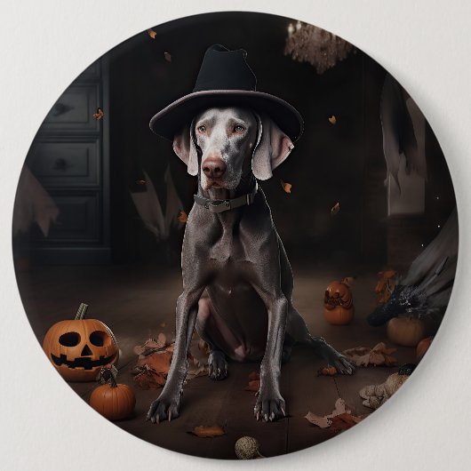 Weimaraner pompoenen Halloween eng Ronde Button 6,0 Cm (Voorkant)