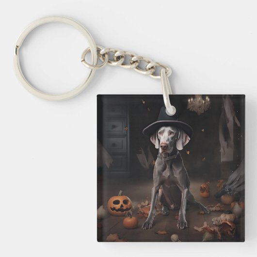 Weimaraner pompoenen Halloween eng Sleutelhanger (Voorkant)