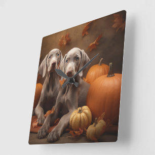 Weimaraner Puppy Autumn Delight Pompoen Vierkante Klok
