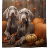 Weimaraner Puppy Herfst Delight Pompoen Douchegordijn (Voorkant)