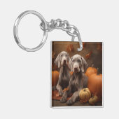 Weimaraner Puppy Herfst Plezier Pompoen Sleutelhanger (Voorkant Links)