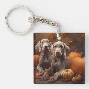 Weimaraner Puppy Herfst Plezier Pompoen Sleutelhanger