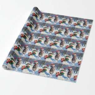 Weimaraner Rent in de Sneeuw met Kerstmuts Cadeaupapier
