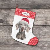 Weimaraner Santa Hat Snowflake Border Grote Kerstsok