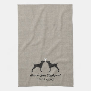 Weimaraner Silhouettes met hart en tekst Theedoek