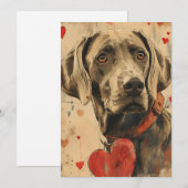 Weimaraner Valentijnsdag vintage Feestdagenkaart (Voorkant / Achterkant)