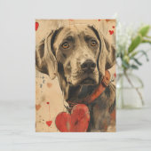 Weimaraner Valentijnsdag vintage Feestdagenkaart (Staand voorkant)