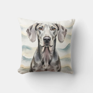 Weimaraner Waterverf Zilveren Golf Kunst Kussen