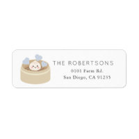 Weinig blauwe Baby shower wit label