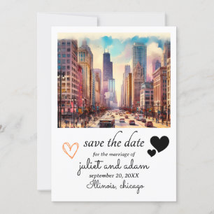 Weinig Harten Chicago bruiloft skyline opslaan de Kaart