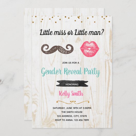 Weinig man of kleine miss gender onthullen uitnodi kaart (Voorkant / Achterkant)
